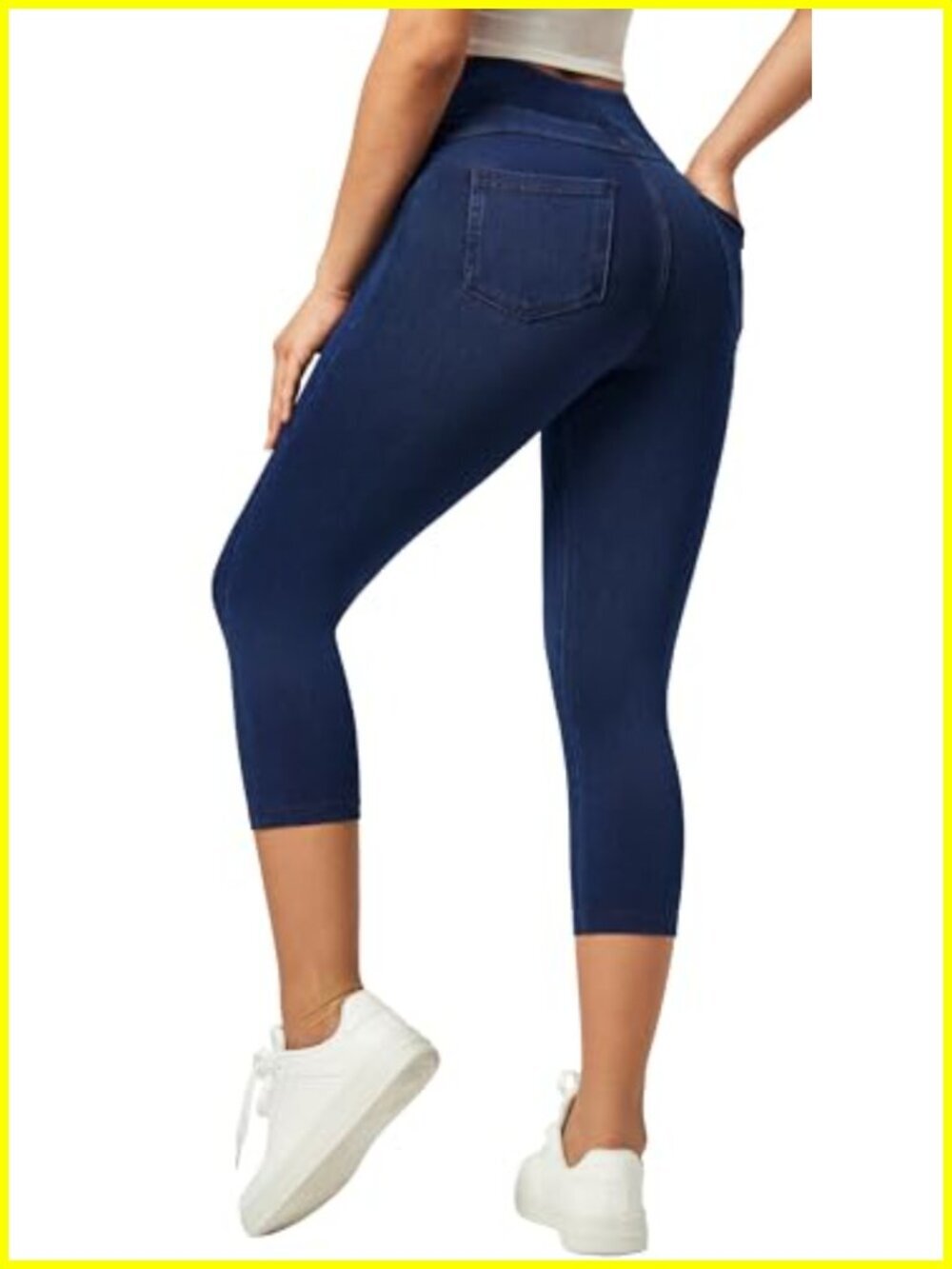 High Rise Capri Stretch Denim Jeggings Pull On Skinny Leggings with Pockets
